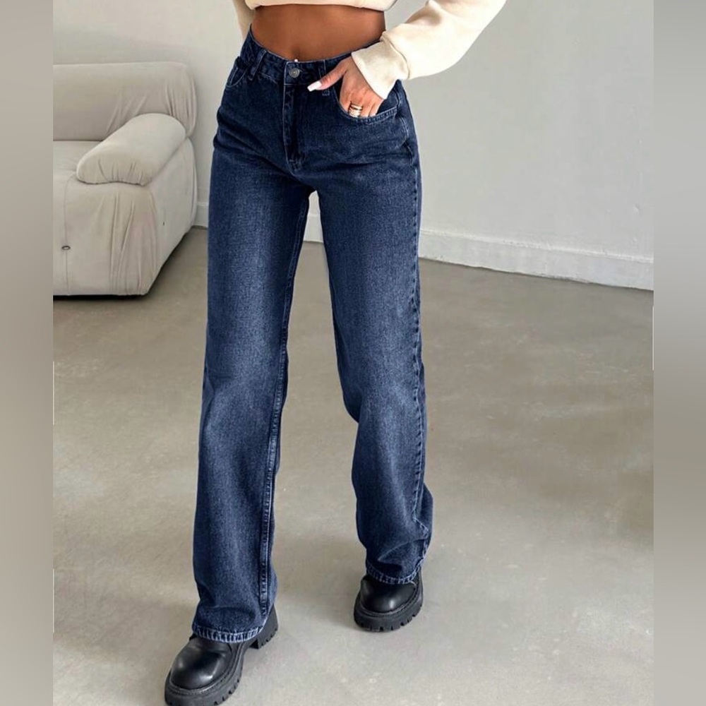 Classic Blue High Waisted Straight Leg Jeans
